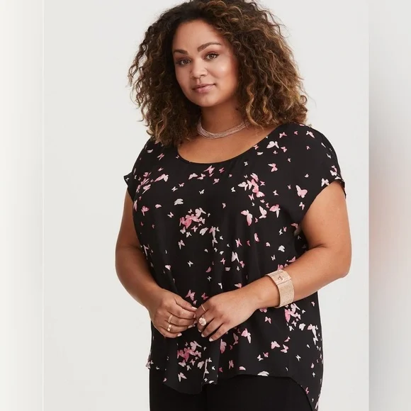 torrid Tops Plus Size Georgette Strappy Split Back Blouse